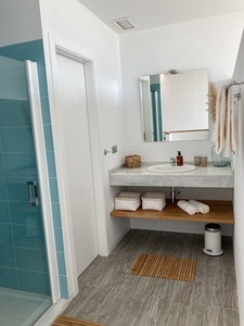 Waschtisch, Dusche und Toilette